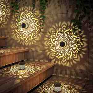 Solar <b>LED</b> Fence Lamp Iron Material Solar Powered Outdoor Terrace Step Wall Lamp Mandala Pattern Waterproof Design <b>Motion</b> <b>Sensor</b> - Product Image 2