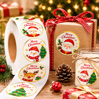 Étiquettes autocollantes de Noël personnalisées, autocollants ronds en feuille d'or, étiquettes d'emballage de Noël personnalisées, étiquettes pour boîtes cadeaux, pots de bougies, OEM
