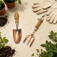 Set di Attrezzi da Giardinaggio Portatili Multifunzionali con Manico in Legno e Mini Rastrello in Ottone Anticato Personalizzato