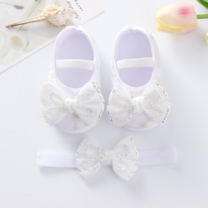 Nuovo Set di Scarpe e Fascia <span class=keywords><strong>per</strong></span> Capelli <span class=keywords><strong>per</strong></span> Bambine 0-12 Mesi, Suola Morbida Traspirante Antiscivolo con Design a Fiocco da Principessa - Product Image 2