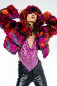 Top corto <span class=keywords><strong>fucsia</strong></span> sin espalda transparente para <span class=keywords><strong>mujer</strong></span>, sexy, con lentejuelas metálicas y cadena, ideal para discoteca - Product Image 2