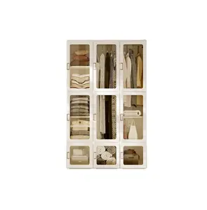 Armoire en plastique réglable à 20 grilles en cube simple pour le bricolage avec porte latérale pour le rangement de vêtements, chaussures et jouets