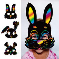 Kit d'artisanat de masque de Pâques, 9 pièces Scratch Art pour enfants, masques de lapin magique pour enfants, masques d'animaux en papier à gratter DIY Scratch Art pour Hall