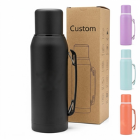 Botella de Agua de Gran Capacidad con Aislamiento al Vacío de Acero Inoxidable 304 de 1000 ml para Acampar al Aire Libre, con Asa Retráctil Integrada