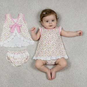 Conjunto de 2 Piezas con Estampado Floral para Bebé Niña, con Lazo Rosa, Ropa de Boutique, Ropa de Verano para Bebés - Product Image 1