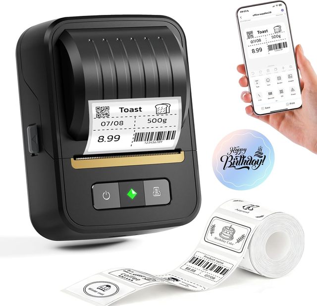 Portable Thermal Label Printer Mini Inkless Oilproof for Cafe Bakery Food Expiration Date Kitchen Storage Labeling