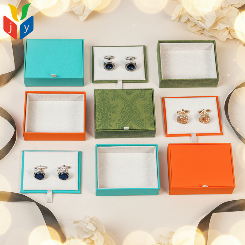 Customizable Color Cufflink Box Pattern Leatherette