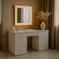 Table de toilette moderne et portable, élégante, avec miroir de maquillage à LED, 5 étoiles, cadeau personnalisé pour la chambre à coucher des femmes, en acier inoxydable