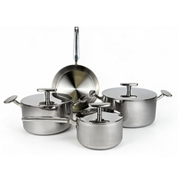 Nouvel ensemble de batterie de cuisine verticale en acier inoxydable avec casseroles et poêles, couvercles en verre, compatible four et lave-vaisselle, écologique