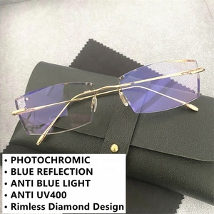 Photochromic vàng bạc Rhinestone không khung hợp kim titan nhỏ hình chữ nhật không đều mặt nhật photogray Homme photogray Kính - Product Image 2