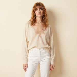 <span class=keywords><strong>Pull</strong></span> en laine 100% pure sur mesure, col en V, patchwork de dentelle délicat, <span class=keywords><strong>pull</strong></span> ample pour femme, élégant, doux, en laine, OEM/ODM - Product Image 3
