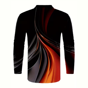 Camicia Casual da Uomo R per Tutte le Stagioni, Stampa 3D, Manica Lunga, Marrone Giallo Nero, Leggermente Elasticizzata, <span class=keywords><strong>Polo</strong></span> da Uomo - Product Image 1