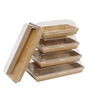 Eco-friendly Recyclable Sashimi Packaging Kraft Paper Customized Size Sushi Tray With Lid For Take-out