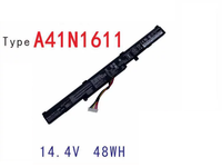 Baterai Laptop A41N1611 untuk ASUS ROG STRIX GL753V GL752VW FX53VD GL553VD GL553VD GL553V 14.4V 48Wh Baterai Notebook