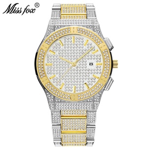 Reloj de Lujo Único para Hombre con Diamantes, Reloj Redondo Dorado con Esfera Personalizada, Reloj de Pulsera de Cuarzo de Lujo con Circonitas - Product Image 5