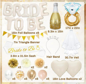 Anillo de diamantes de champán, globos de aluminio para novia, diadema, velo, faja colgante, pompones de papel, bandera para suministros de fiesta de despedida de soltera - Product Image 6