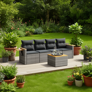 Conjunto de Sofás de Jardín de Mimbre para Exteriores, Cojines Grises Impermeables, Diseño Contemporáneo, Muebles de Mimbre de PE Resistentes a los Rayos UV - Product Image 2