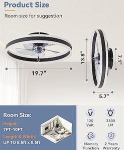 Ventiladores de Techo de Perfil Bajo con Luces, Ventilador de Techo Moderno de Montaje Empotrado de 19.7 Pulgadas, Ventiladores de Techo LED con Intensidad Regulable Continua en 3 Colores - Product Image 3