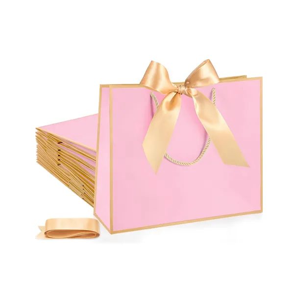 Penjualan pabrik tas kertas hadiah Natal merah muda pakaian dalam kustom logo cetak tas belanja kertas untuk butik