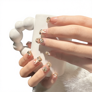<span class=keywords><strong>Faux</strong></span> ongles courts en résine faits à la main en France, effet œil de chat, avec strass, dégradé, art des ongles, code court, doux - Product Image 1