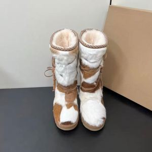 Bottes de luxe pour hommes, en fourrure, mi-mollet, chaudes, imperméables, à lacets, style workwear, décontractées, pour l'extérieur, hiver et été - Product Image 4
