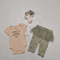 Ensemble 4 pièces pour bébés filles : barboteuse en coton à manches courtes, pantalon, bandeau et chaussettes – Vente en gros, export transfrontalier, petites tailles