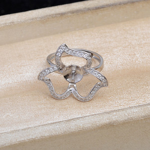 Base de Plata 925 Wenchi para Joyería de Perlas, Anillo de Flor de Trébol 16582, Soporte Vacío para 10-12 Perlas - Product Image 4