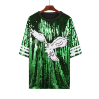 Robe à Paillettes Vertes Aigle pour Femmes, avec Logo d'Équipe de Football et Casque de Fan, Vente en Gros