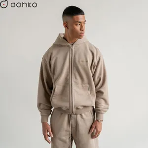 custom high end heavy weight oversize zip hoodies and shorts 100% cotton sweatsuit