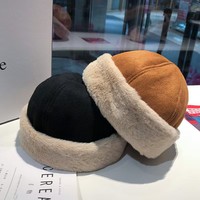 Nouveau chapeau bob en daim doublé polaire pour l'automne/hiver, chaud, 100% coton, style coréen, vintage, unisexe, polyvalent, tendance, chic