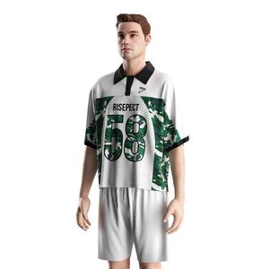 เสื้อเจอร์ซีย์ฟุตบอลอเมริกันสไตล์เรโทรแบบคอปกโปโล พร้อมดีไซน์ที่เหมาะสำหรับการพิมพ์แบบ Sublimation และแผ่นระบายความชื้นสำหรับสวมใส่ข้างสนาม - Product Image 2