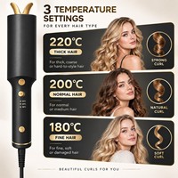 Torlin Black Gold Fer à boucler automatique à faible MOQ, 1 pouce, avec interrupteur coulissant LED, contrôle de la direction du moteur et rotation automatique