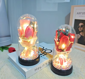 Decorazione creativa con copertura in vetro con rose artificiali garofani tulipani "fiore eterno" con sapone artistico floreale Design - Product Image 4