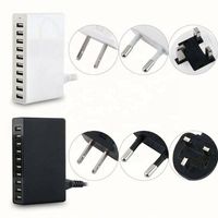 Adaptador de corriente inteligente de 10 puertos, 50W 10A, cargador de pared USB para iPhone y tabletas.