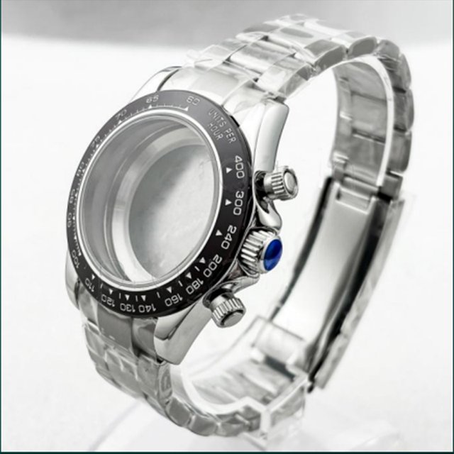 39mm Solid 316L Stainless Steel Wristwatch Case 10ATM Waterproof with Quartz Movement Mirror Sapphire Glass VK63 Watch Case