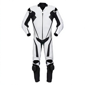 Combinaison de course moto unisexe blanche et noire à manches longues, respirante, color-block, en modal, une pièce (veste et pantalon), toutes saisons - Product Image 1