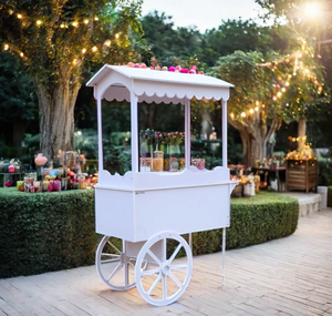 YN personnalisé <span class=keywords><strong>pas</strong></span> <span class=keywords><strong>cher</strong></span> prix fournitures de mariage bois blanc chariot à bonbons décoration de fête Dessert <span class=keywords><strong>Bar</strong></span> chariot avec roue - Product Image 1