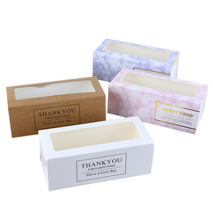 Strip Ivory Board Paper Box with Clear Front Window for Swiss Roll Cake Roll