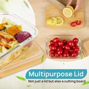 New Design Glass Food Container <b>Lunch</b> <b>Box</b> Microwave Safe Heatable Plastic Lid Dual Tier BPA Free Sustainable with Knife and Fork - Product Image 2