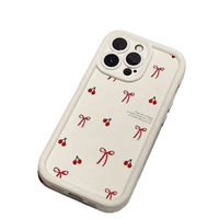 Coque de téléphone portable antichoc en TPU et acrylique, motif cerise et nœud papillon, style lentille d'appareil photo, pour iPhone 13 14 15 16 17 Pro Max