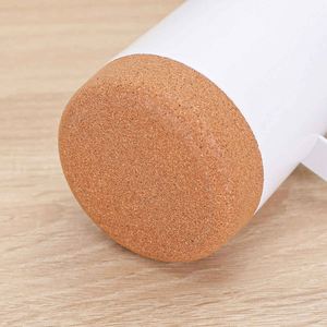 Gobelet isotherme en acier inoxydable à double paroi avec couvercle, design minimaliste, tasse de voyage noire et blanche avec base en liège - Product Image 6