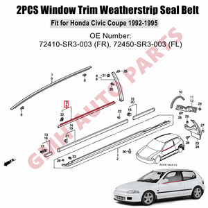 Moldura de Burlete Exterior para Puerta y Ventana para Honda <span class=keywords><strong>Civic</strong></span> 1992-1995 2 Puertas EG6 EG4, Reemplazo 72450-SR3-003 - Product Image 2