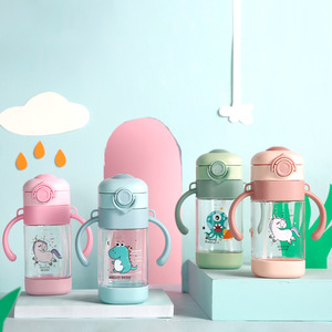 かわいい子供360ml漏れ防止飲用ベビーシッピートレーニングカップBpa無料再利用可能子供プラスチック製ウォーターボトルハンドル付き - Product Image 1
