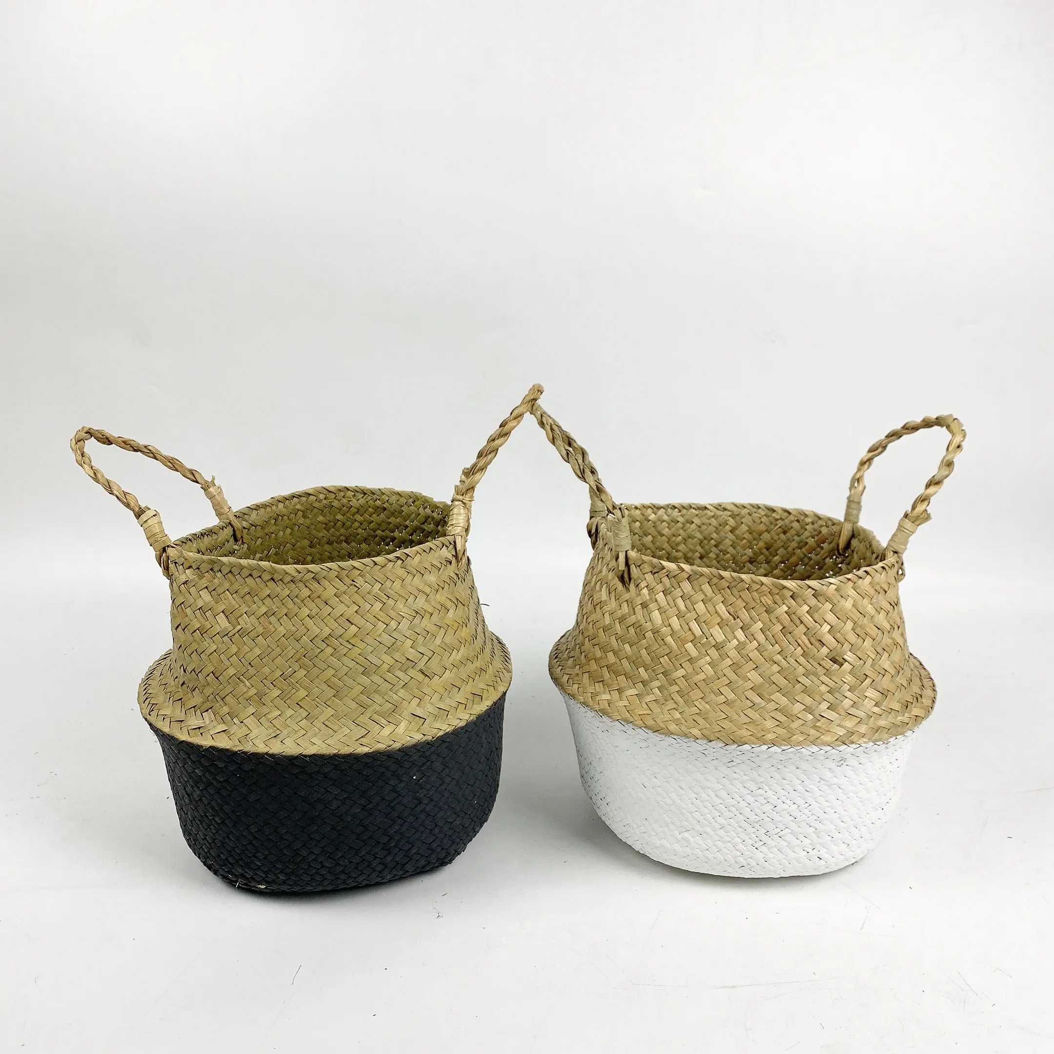 Cheap price natural seagrass belly basket gift basket with handles for year end party storage basket decoration made in China