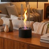 Cheminée à éthanol miniature moderne sur pied, écologique, avec base en métal, verre décoratif et design de flamme en spirale