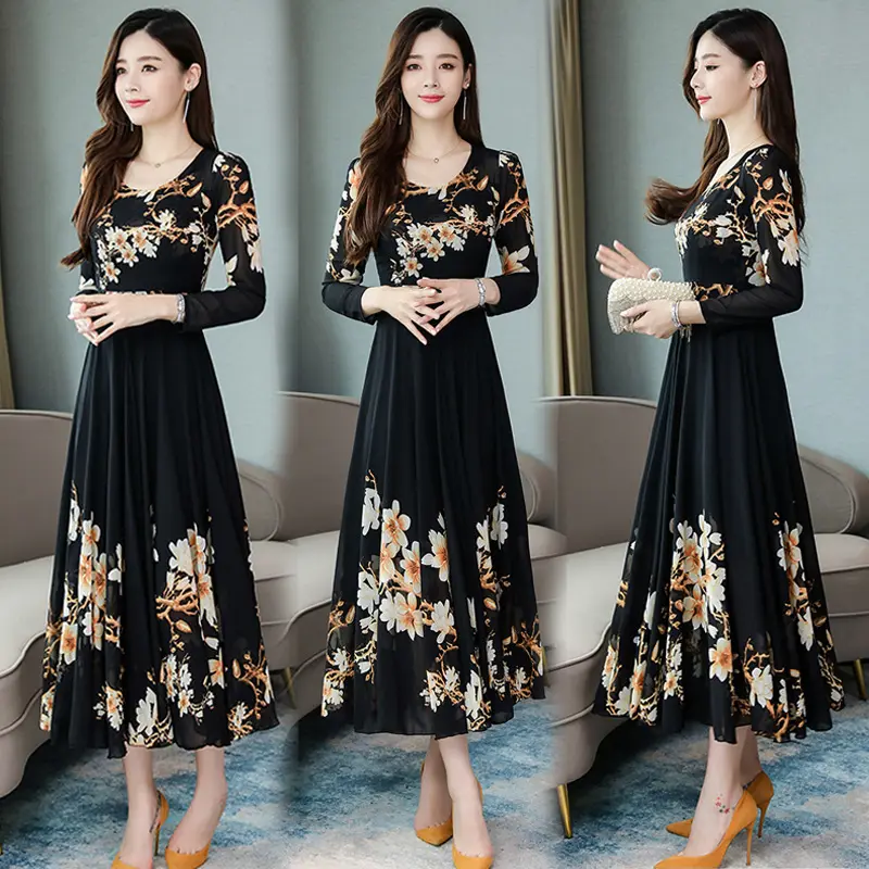 Custom 2021 New Fashion Women Dress Spring Summer Loose Long Sleeve A-Line Dress