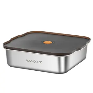 Maxcook Hot Sale Food Container With Handle Storage Box Stainless Steel Lunch Box With Lid Container Camping Containers For Kitchen