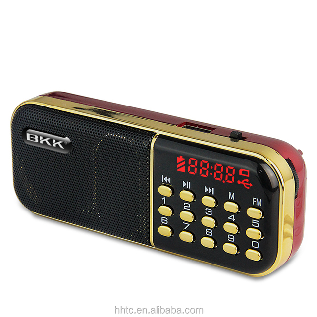 BKK Mini Portable Radio with TF Card Red Screen Built-In Speaker Rechargeable Battery 100Hz-18KHz Frequency (B837)