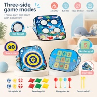 Permainan Lempar Bola Bean Bag Anak 3 in 1, Papan Dart Lipat Target Hiu, Bola Lengket, Cornhole, Mainan Olahraga Luar Ruangan