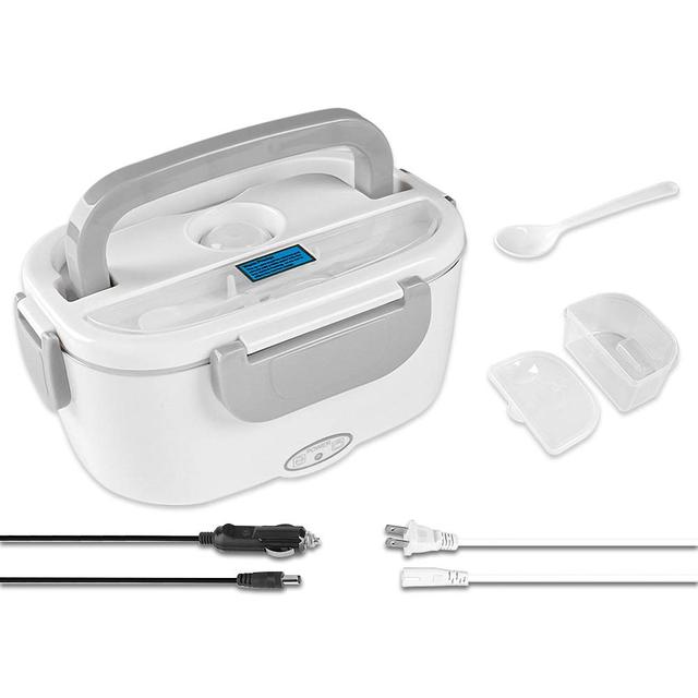 1.5L Portable Stainless Steel Tray Heating Box Electric Lunch Warmer for Household & Car Use with Heating Function